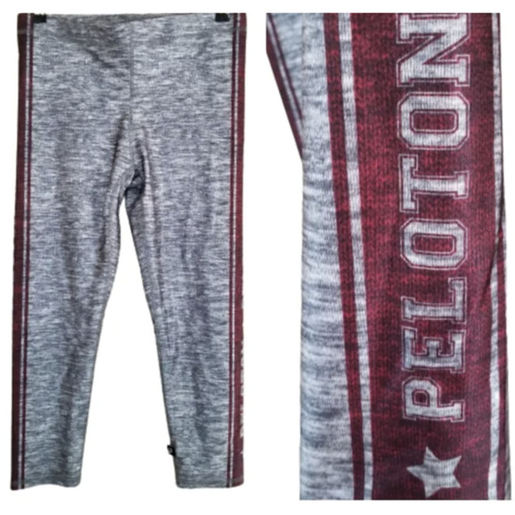 Terez x Peloton Varsity Crop Heathered Gray Activewear Leggings Small - Picture 1 of 7